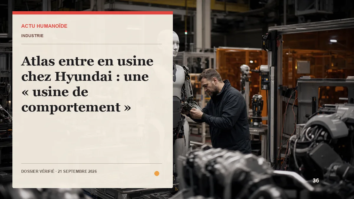 Robot humanoïde blanc générique immobile dans un hall industriel automobile