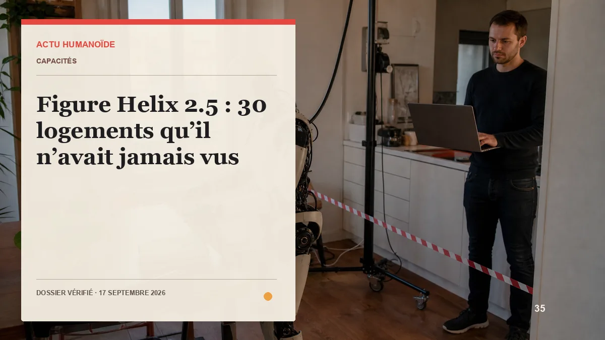Robot humanoïde générique dans un appartement meublé, lumière du jour entrant par une fenêtre