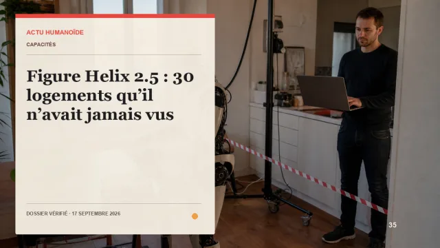 Robot humanoïde générique dans un appartement meublé, lumière du jour entrant par une fenêtre