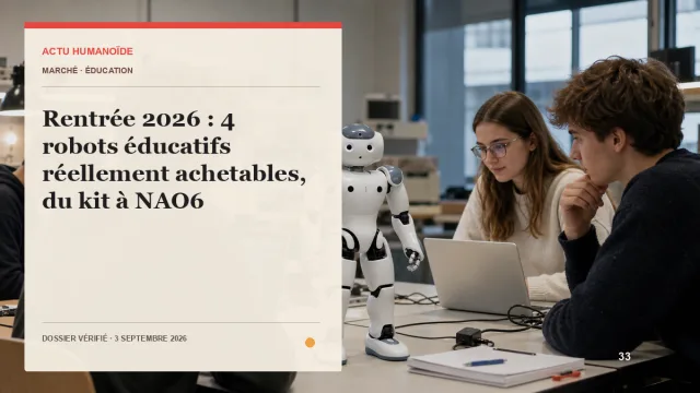 Adultes comparant quatre formats de robots éducatifs sur un stand de démonstration