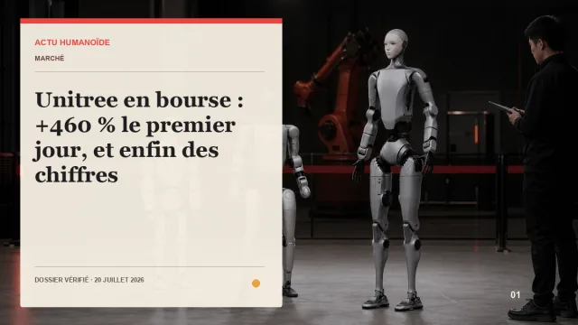 Écrans de cotation boursière et silhouette de robot humanoïde générique