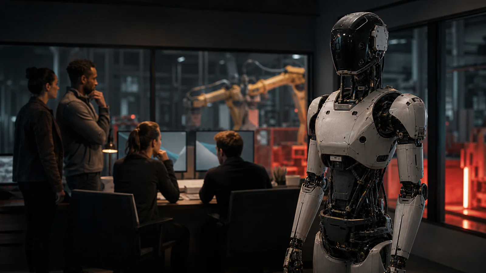 Rédaction robotique observant un humanoïde en laboratoire